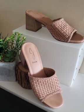 Joie Brown Weaved Leather Sandals Size 8 Slides Chunky Heel